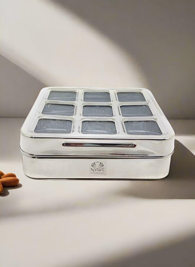 Nyra Kitchenware Stainless Steel 9 Compartment Dry Fruit Spice Box - Image 1